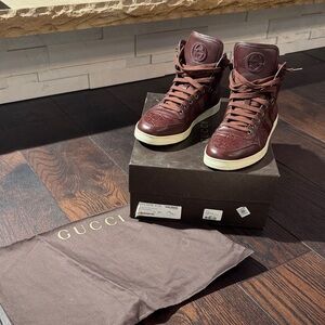 Gucci Men's Wine Leather High-Top Sneakers